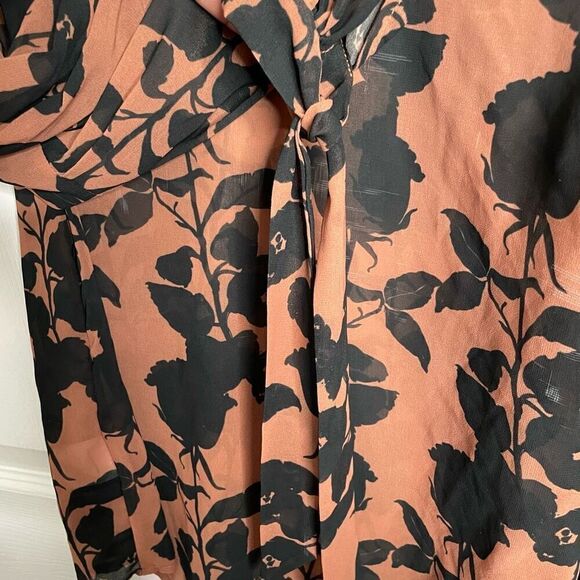 Hutch Womens Myla Top S Brown Floral Sheer Whimsigoth Long Sleeve Mockneck - Picture 6 of 12